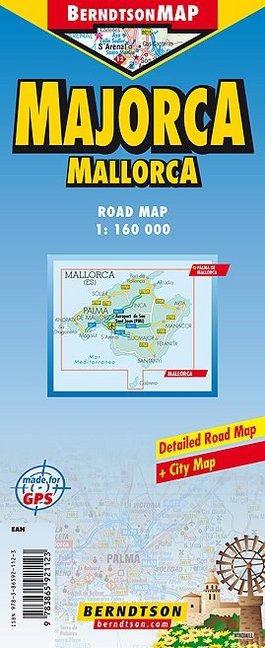 Mallorca/Majorca / 1 :160 000 +++ Palma di Mallorca, Metro (mt), Time Zone / Kaj Berndtson / (Land-)Karte / gefalzt / Englisch / 2018 / Huber, München / EAN 9783865921123 - Berndtson, Kaj